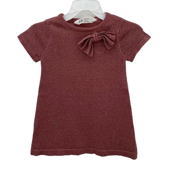 Rose pink Sparkle Dress Short Sleeve With Bow 18 2t Party Holiday Family Pics - Picture 1 of 8